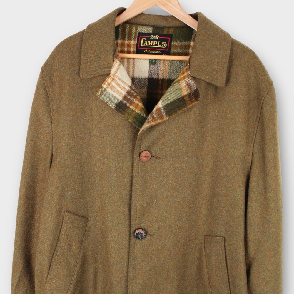 Vintage 60s Campus Outerwear Wool Coat Men's 44 Made in USA Plaid Lined Jacket - Picture 2 of 5